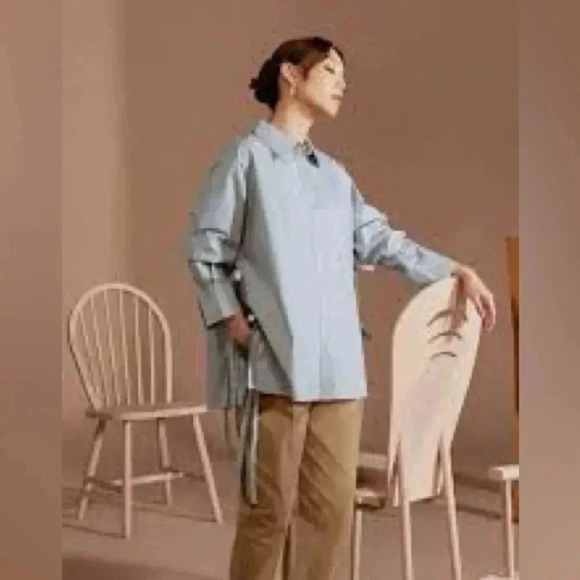 Love Bonito &REA Sana Relaxed Ribbon Tie  Shirt in Blue - Picture 9 of 10